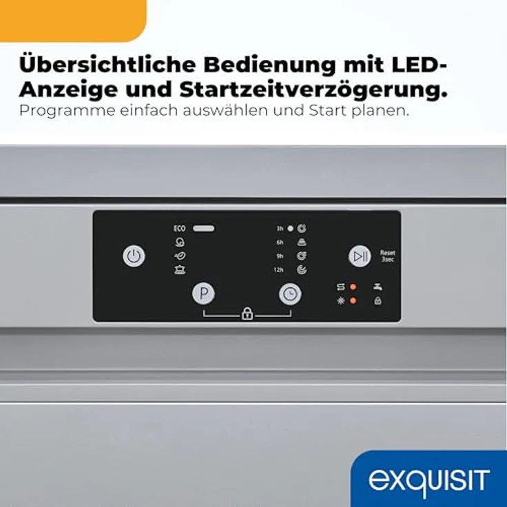 Exquisit GSP59114-451D, Unterbaufähiger Geschirrspüler mit 14 Maßgedecken, 4 Programmen, Energieklasse D, silber – Bild 4