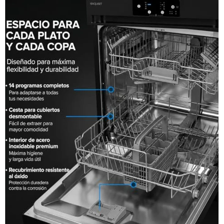 Exquisit GSP9114-451D, Geschirrspüler mit 14 Maßgedecken, 4 Programmen, Aquastop und 49 dB, schwarz – Bild 4