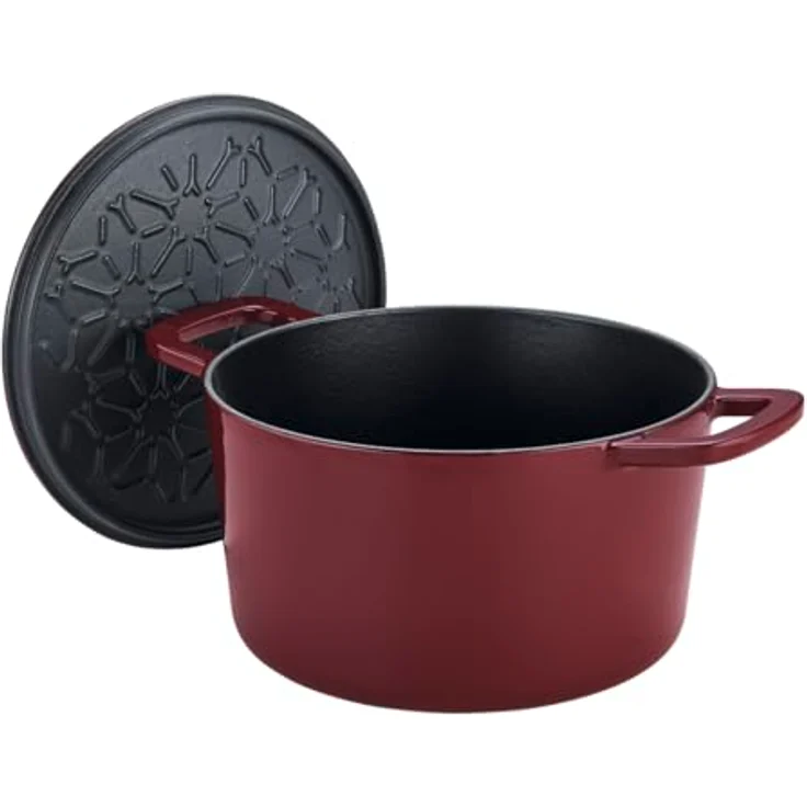 Fissler Moments Collection / Emaillierter Gusseisen-Bräter, rund (Ø 24 cm) Cast-Iron Topf, Cocotte AromaStar-Funktion, Induktion – Burgunderrot, Rot – Bild 5