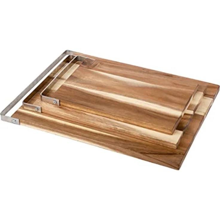 axentia Schneidebrett aus Akazienholz, mit Edelstahl-Griff, ca. 40 x 1,5 x 30 cm