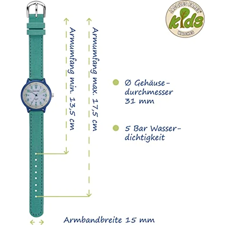 Jacques Farel Solaruhr ORSO 3105, Kinderarmbanduhr mit 31 mm Gehäuse, allergikerfreundlichem Reinaluminium und mineralisch vergütetem Glas, nachhaltiges Geschenk für Kinder – Bild 4