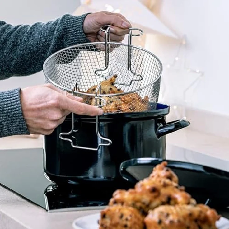 BK Fortalit Emaillierter Stahl Induktionskompatibel 24cm/3L Fritteuse Bratentopf mit Deckel, spülmaschinenfest, PFAS-frei, Schwarz – Bild 2