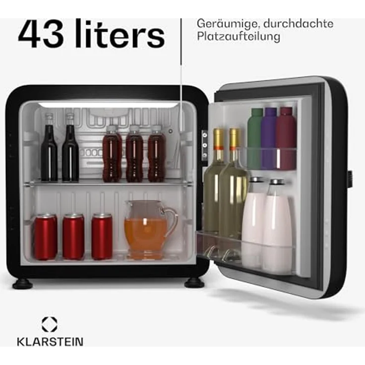 Klarstein Audrey Evo Mini Kühlschrank, 43 Liter Kapazität, leises Retro-Design, 49,5 cm hoch, reversible Tür, Schwarz – Bild 2