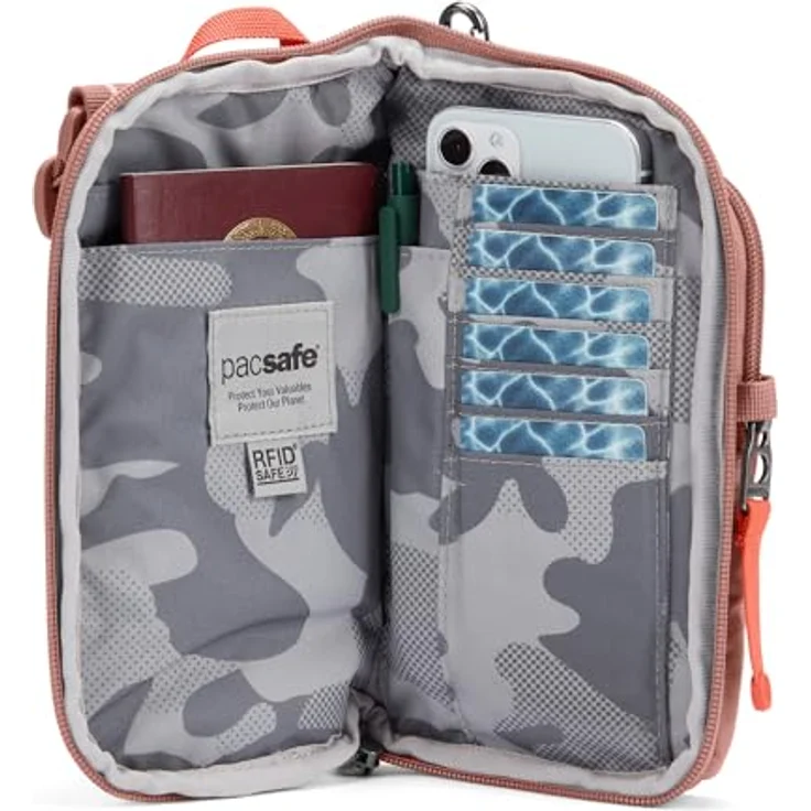 Pacsafe GO Anti-Theft Tech Mini Bag, Umhängetasche RFID, 12 cm, rosa, 100% Polyester – Bild 6