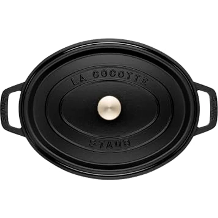 Staub 40509-315-0 Cocotte-Bräter, oval mit Deckel 29 cm, 4,25 L, mit mattschwarzer lierung im Inneren des Topfes, schwarz – Bild 3