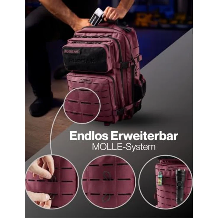 RUGSAK Alpha 45L Rucksack Merlot Red – Wasserabweisend, 18-Zoll Laptopfach, Ergonomisch, Reise, Alltag & Outdoor – Bild 7