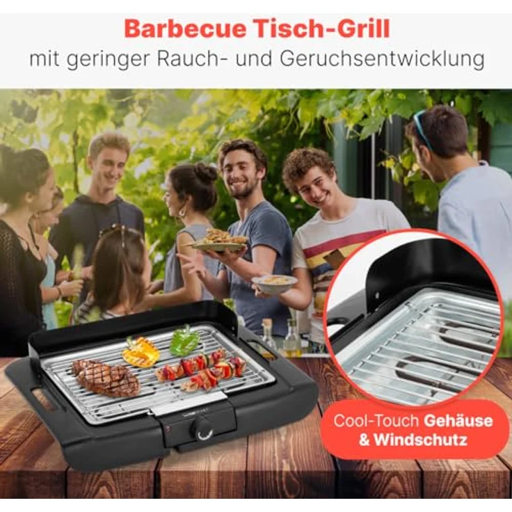 CLATRONIC Tischgrill BQ 3841, Elektrogrill mit Cool Touch-Gehäuse, verchromtem Grillrost, 2000W, für Innen und Außen – Bild 3