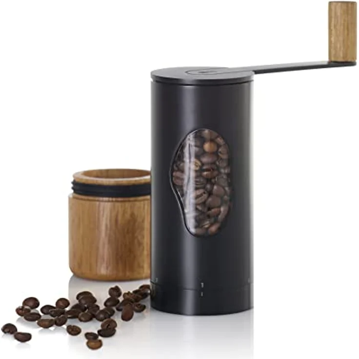 AdHoc MC03 Kaffeemühle Mrs. Bean, CeraCutXL® Keramik Mahlwerk, Edelstahl schwarz|Akazienholz|Acryl, Mahlgrad einstellbar, 50g Fassungsvermögen – Bild 2