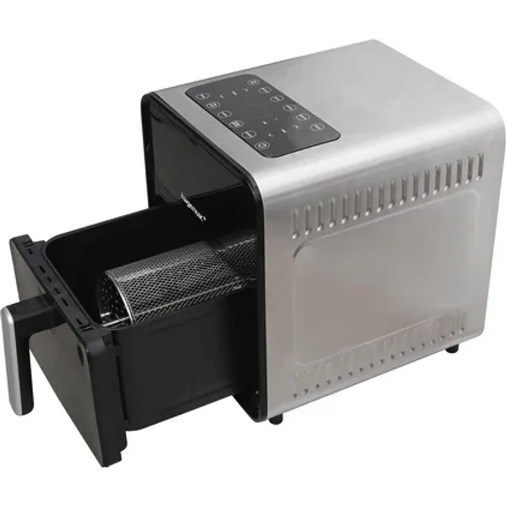 Hagenuk Heißluftfritteuse mit Rotisserie 8L 1650W, Edelstahl-Drehkorb, stufenlos einstellbare Temperatur von 80°C bis 200°C, Timer bis 60 Minuten, automatische Abschaltung