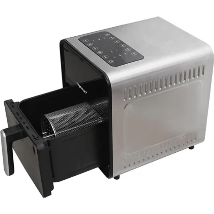 Hagenuk Heißluftfritteuse mit Rotisserie 8L 1650W, Edelstahl-Drehkorb, stufenlos einstellbare Temperatur von 80°C bis 200°C, Timer bis 60 Minuten, automatische Abschaltung