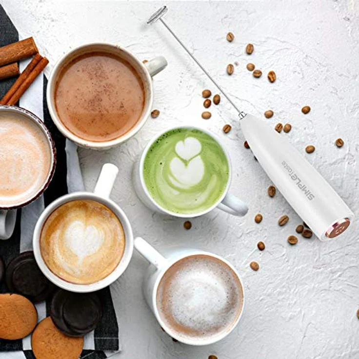 SIMPLETASTE Milchaufschäumer Handheld, Elektrischer Schaumbereiter aus Edelstahl mit Ständer, batteriebetrieben für Cappuccino, Latte und mehr – Bild 4