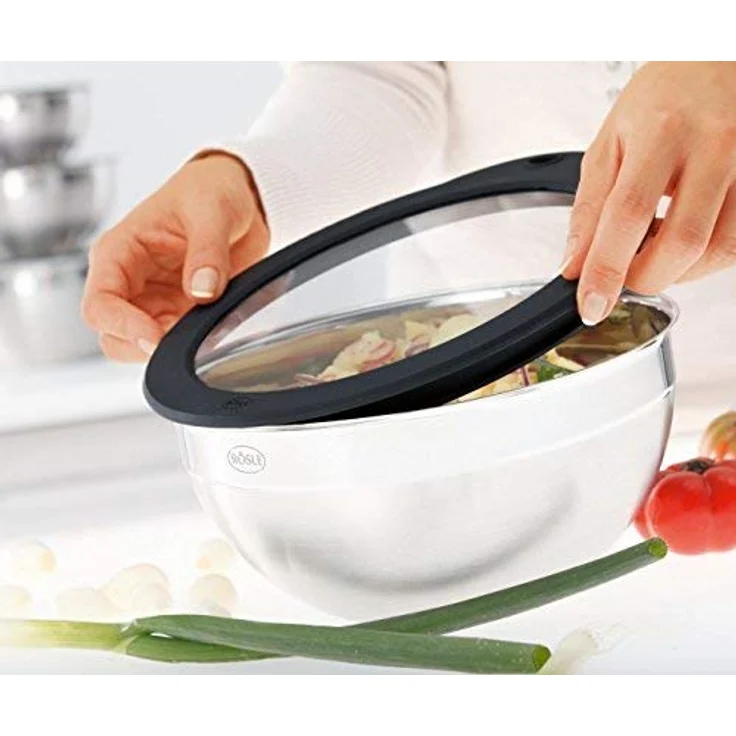 RÖSLE Frischhaltedeckel Ø 28 cm, Glas mit rundumlaufenden Silikonrand, spülmaschinengeeignet – Bild 2