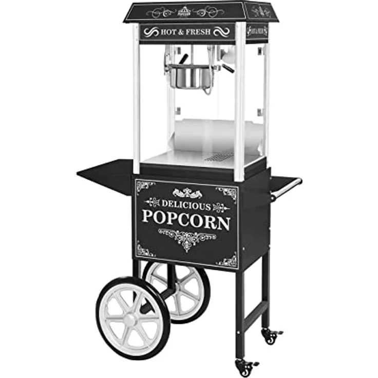 Royal Catering RCPW.16.2 Popcornmaschine retro Popcorn Maker groß Popcorn Bereiter mit Wagen Schwarz – Bild 1