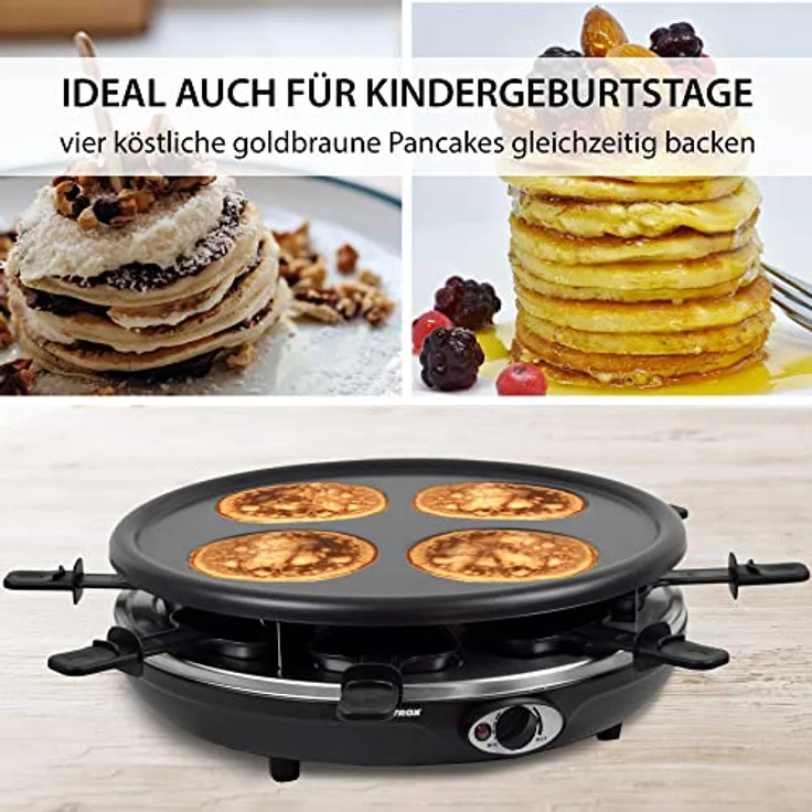 Syntrox Germany RAC-1350W-Waadt 4 in 1 Raclette Grill Fondue Heißer Stein für 8 Personen, Edelstahl Design – Bild 3