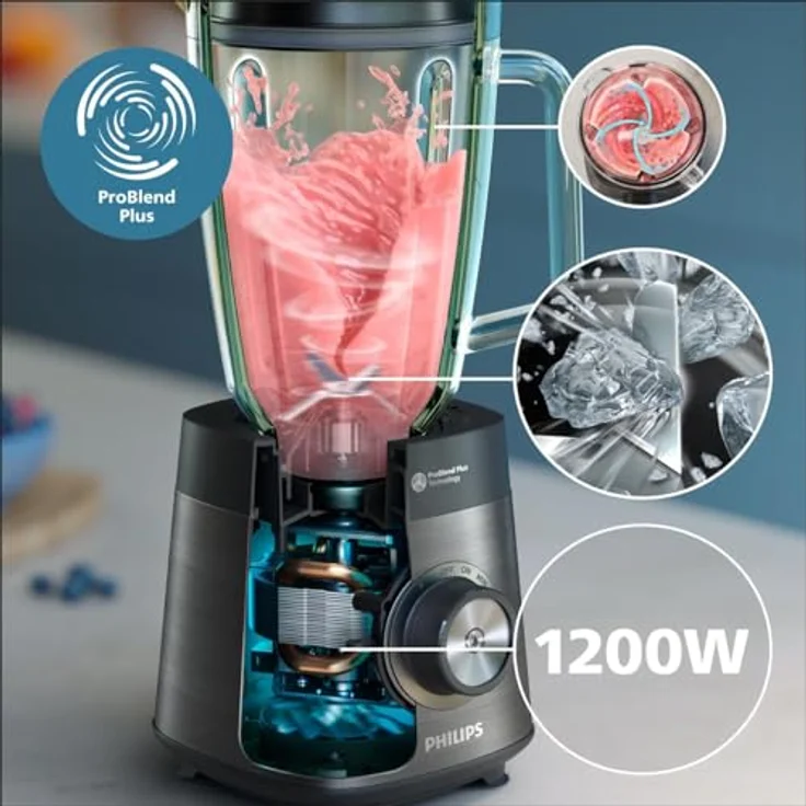 Philips 5000-Serie Standmixer inkl. Blend-and-go-Behälter - 1200 W. 2L maximales Fassungsvermögen. ProBlend Plus-Technologie. Spülmaschinengeeignet. Automatisierte Reinigung. Schwarz (HR3041/00) – Bild 2