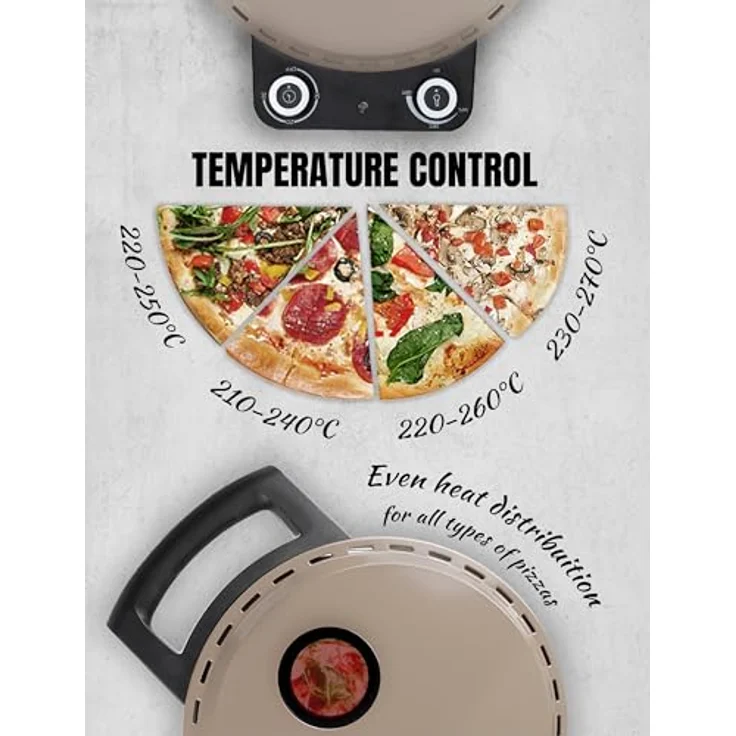 Bestron Pizzaofen APZ500SAT, elektischer Pizzaofen mit bis zu echten 320°C Höchsttemperatur, inkl. Schamottstein & 2 große Holzspatel, Satin Collection, Beige – Bild 4