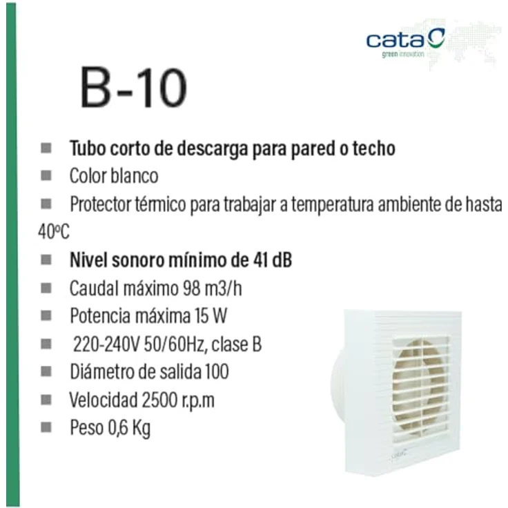 Konjac Sponge Cata Ventilator B10, Belüftungsventilator für Badezimmer, 98 m³/h Luftstrom, leiser Betrieb mit 41 dB, weiße Wandmontage, energieeffizient mit 15 W – Bild 3
