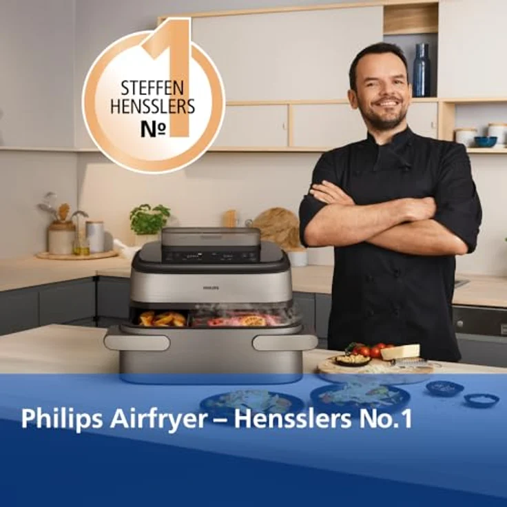 Philips Heißluftfritteuse NA565/02 Steam Airfryer 5000 Series, 9,5L Megabasket, 2750 W, Dampfgarfunktion, RapidAir Plus Technologie, inkl. Servierzange – Bild 4