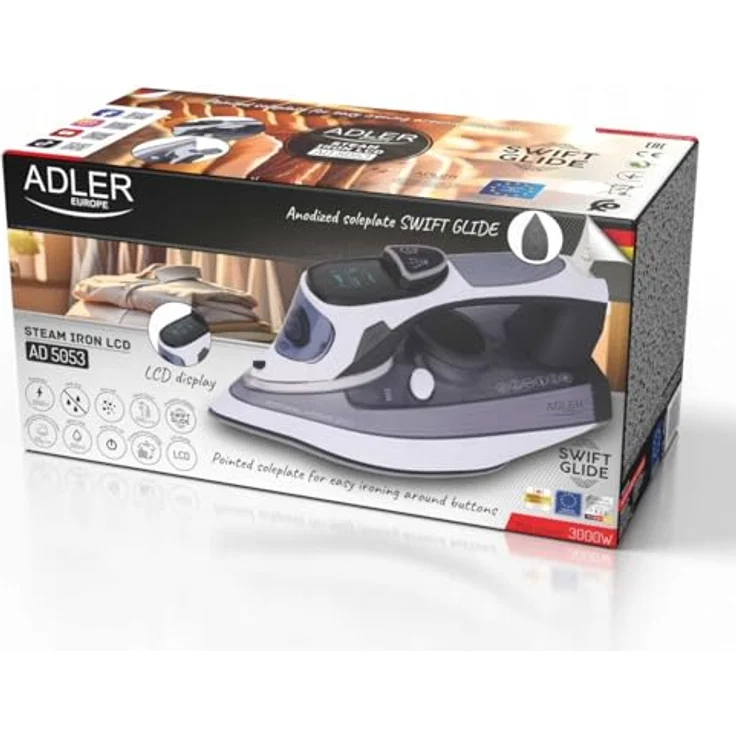 Adler Dampfbügeleisen AD 5053, 3000 Watt mit 240 g/min Dampfausgabe, Schwarz-Grau-Weiß – Bild 7