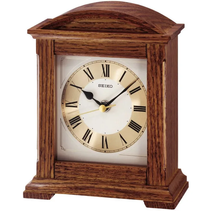 Seiko Tischuhr Quarzuhr, analoge Eiche Uhr für Wohnzimmer, Esszimmer, Arbeitszimmer, weißes Zifferblatt