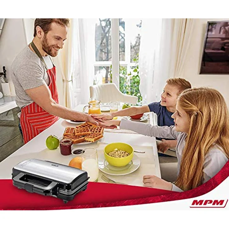 MPM MGO-20M Professionelles Waffeleisen für 2 Dicke belgische Waffeln, antihaftbeschichtete Platten, automatische Temperaturregelung, Edelstahlgehäuse, 1000W, 1000, Black-Silver – Bild 5