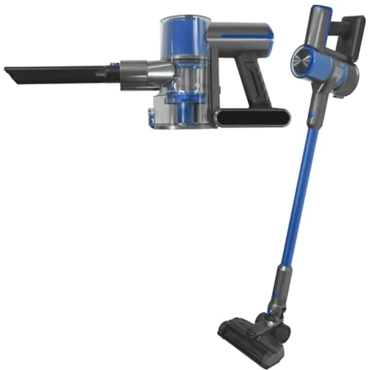 DMS 2in1 Zyklon Akku Staubsauger kabelloser Handstaubsauger, Elektrobürste, Lithium-Ionen Akku, Ladestation, Betriebszeit 35 Min (Blau-Grau)