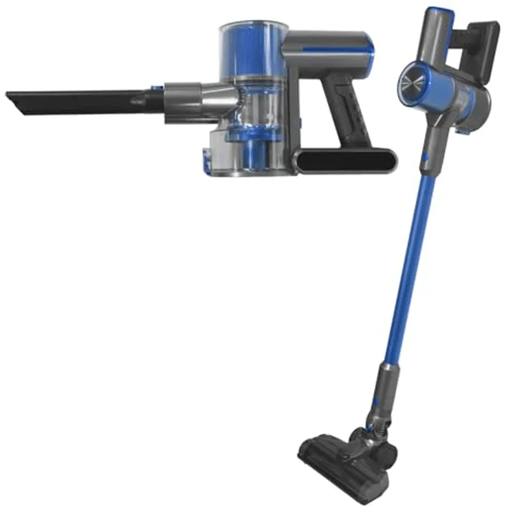 DMS 2in1 Zyklon Akku Staubsauger kabelloser Handstaubsauger, Elektrobürste, Lithium-Ionen Akku, Ladestation, Betriebszeit 35 Min (Blau-Grau) – Bild 1