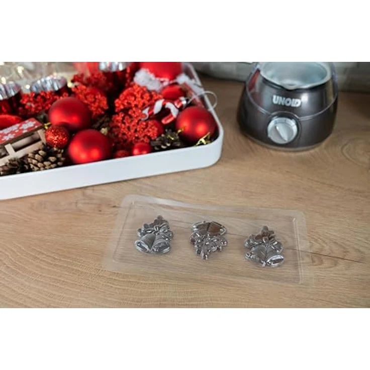 Unold 48967 Chocolatier Sparset Schokobrunnen Schokofondue Inkl. 12 Gießformen mit Weihnachtsmotive, 25 Watt (braun/silber) – Bild 4