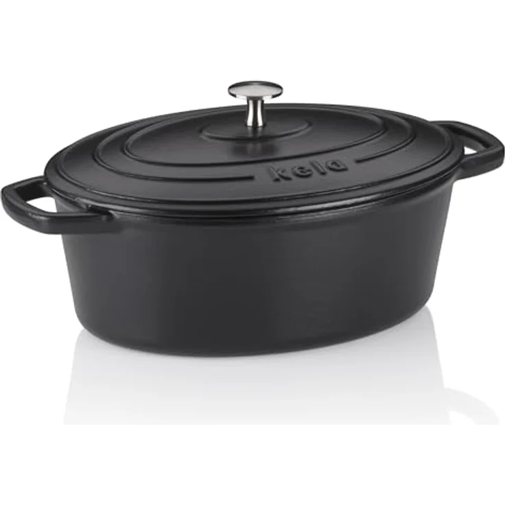 kela Bräter CALIDO, ovaler Gusseisen Topf 4 Liter, emaillierter Dutch Oven für Induktion, schwarz – Bild 1
