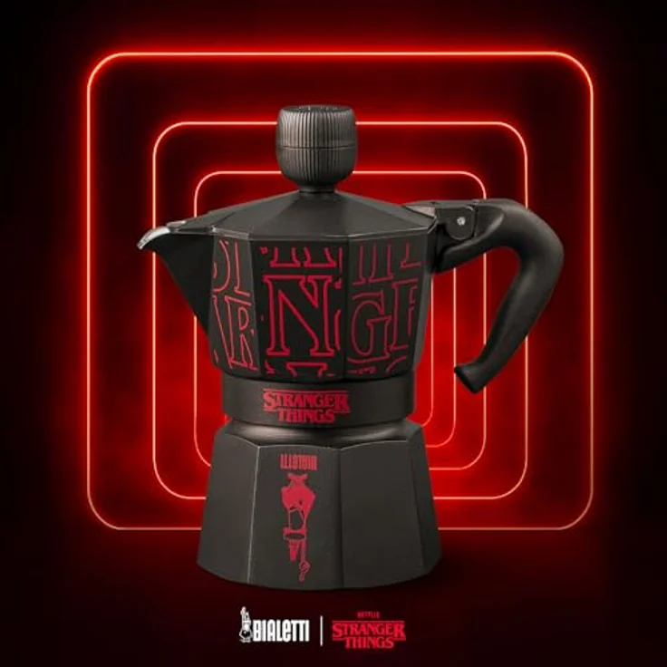 Bialetti Espressokanne Stranger Things, 3 Tassen, Edelstahl, Schwarz / Rot mit Easy-Clean Sicherheitsventil – Bild 5