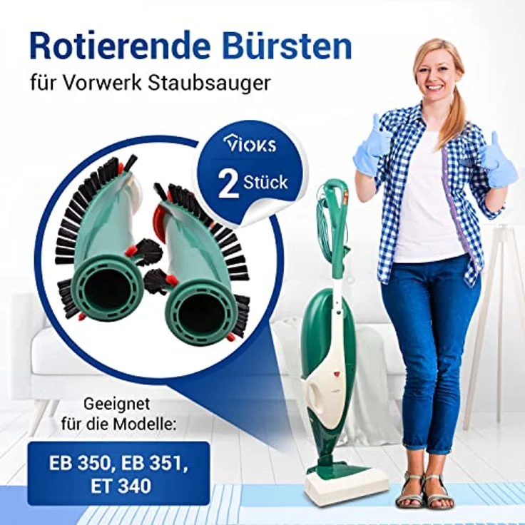 VIOKS 2х Rotierende Bürste Staubsauger Ersatz für Bürste Vorwerk - Staubsauger Bürste für Vorwerk Staubsauger mit Rotierender Bürste EB 351 350 – Bild 2