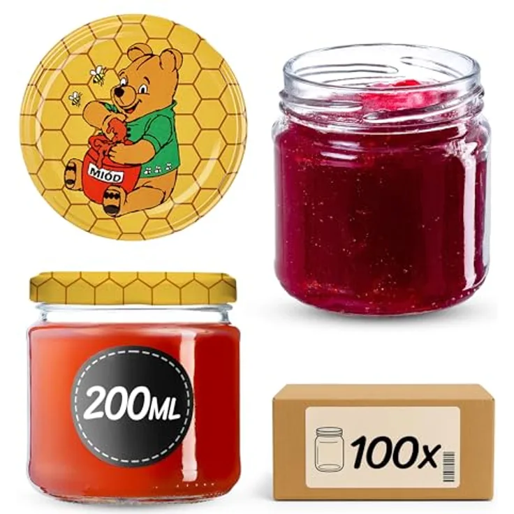KADAX 100er Set Einmachgläser 200ml TO66, luftdichte Vorratsgläser mit Schraubdeckel, spülmaschinenfest und dickwandig, ideal für Marmelade und Pesto