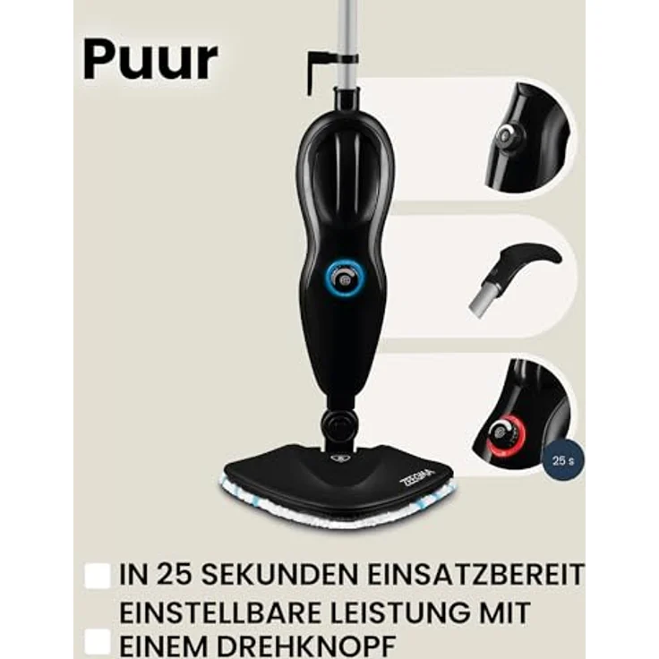 ZEEGMA DRADEN Tragbarer Dampfreiniger 0,35 l Schwarz 1000 W, einsatzbereit in 25 Sekunden, 7 verschiedene Aufsätze, 2 Wasserfilter, 5m Kabellänge – Bild 4