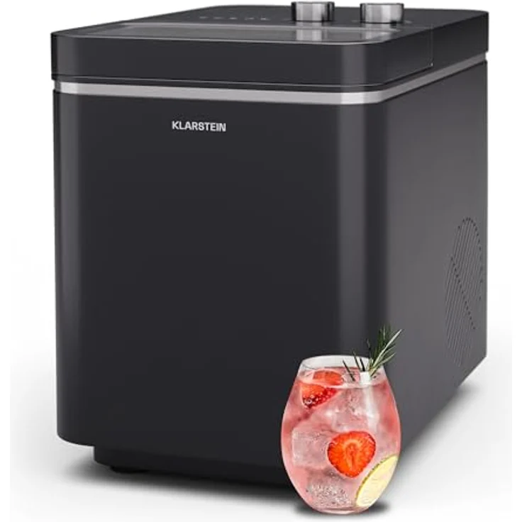 Klarstein IceCraft Eiswürfelmaschine - 12 kg/24 h, 6-Min.-Eiswürfel, 2 Größen, Automatische Reinigung, Eiswürfelbereiter für Küche & Bar, 150 W, Eiswürfelspender, Schwarz – Bild 1