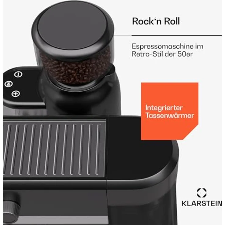 Klarstein Bella Café Siebträgermaschine Mit Mahlwerk – Integriertes Kegelmahlwerk, 19 Bar, Milchaufschäumer, Thermo-Block, Schwarz – Bild 5
