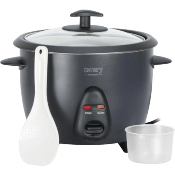 Camry CR 6419g Reiskocher grau, 1L, 400W, mit Koch- und Warmhaltemodus, Antihaft-Innenbehälter und Glasdeckel – Bild 1