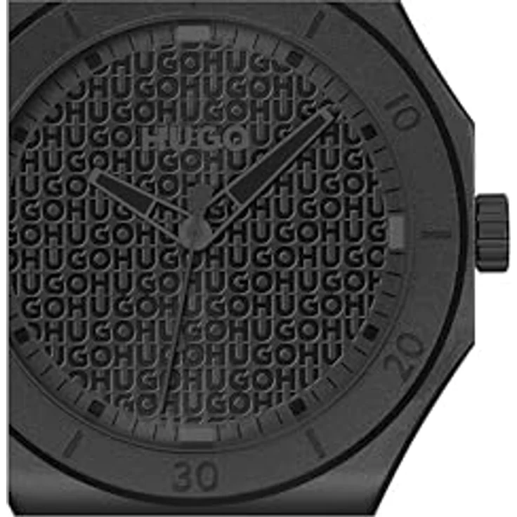HUGO #Grail Light, Herren Uhr mit 3-Zeiger-Quarzwerk, 42 mm Aluminiumgehäuse, schwarzes Silikonarmband, 5 ATM wasserdicht, schwarzes Zifferblatt mit Logostruktur – Bild 2