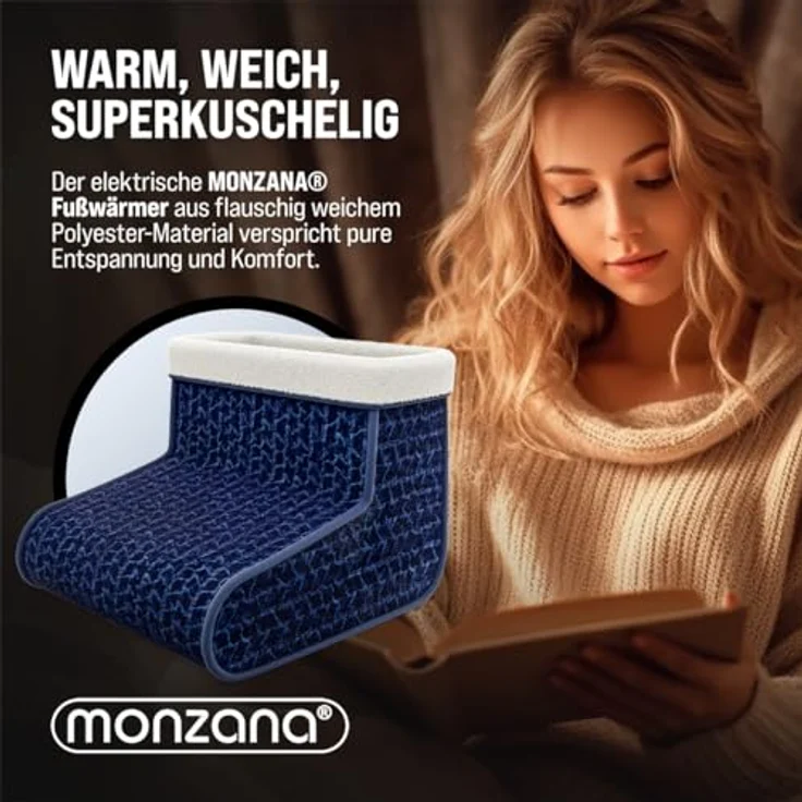 MONZANA® elektrischer Fußwärmer 4 Heizstufen 90min Timer Größe 46,5 Fußheizung Wärmeschuh Überhitzungsschutz waschbar blau – Bild 4