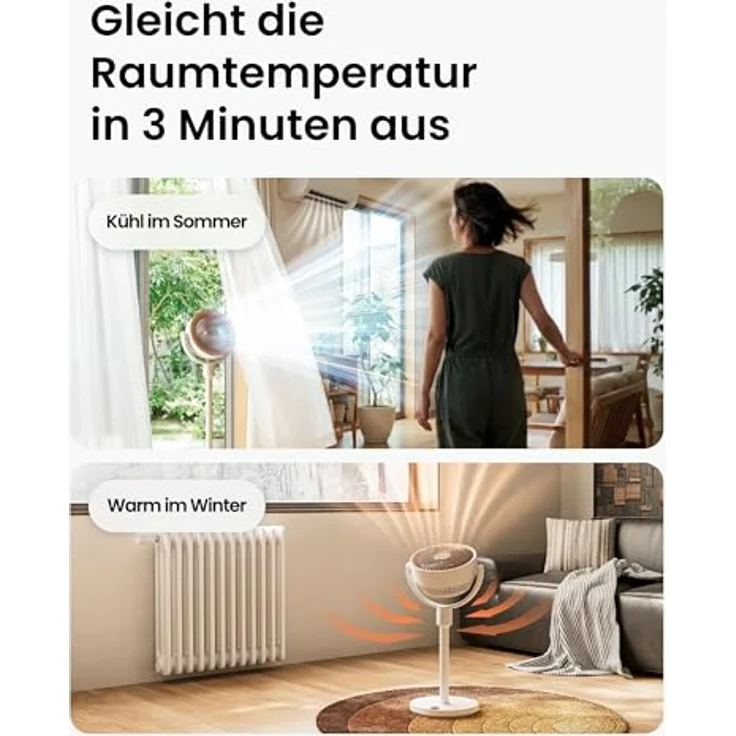 SwitchBot Standventilator mit Luftzirkulation, RGB-Beleuchtung, ultra-leise 22 dB, Fernbedienung, Matter-kompatibel, 9 Geschwindigkeiten, höhenverstellbar, 4 Modi, 9h-Timer, 9,15 m³/min Luftstrom – Bild 5