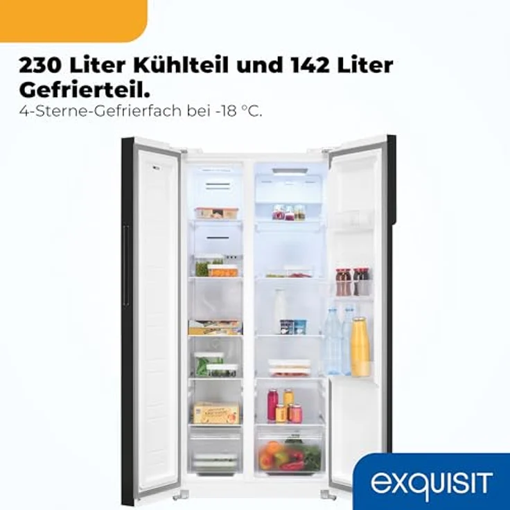 Exquisit SBS39-440E Side-by-Side Kühlschrank, 372 l Nutzinhalt (230/142 l), No Frost, E, 267 kWh/Jahr, 41 dB, weiß – Bild 6