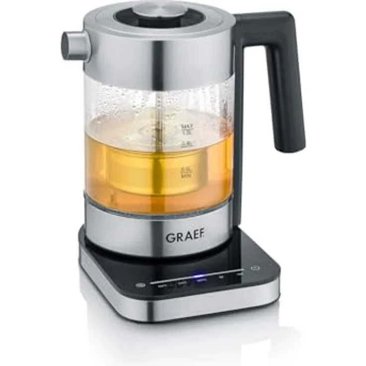 Graef WK 350 Wasserkocher, 2000 Watt, 1 Liter, Kalkfilter, Warmhaltefunktion, Temperatureinstellung, schwarz, transparent – Bild 5