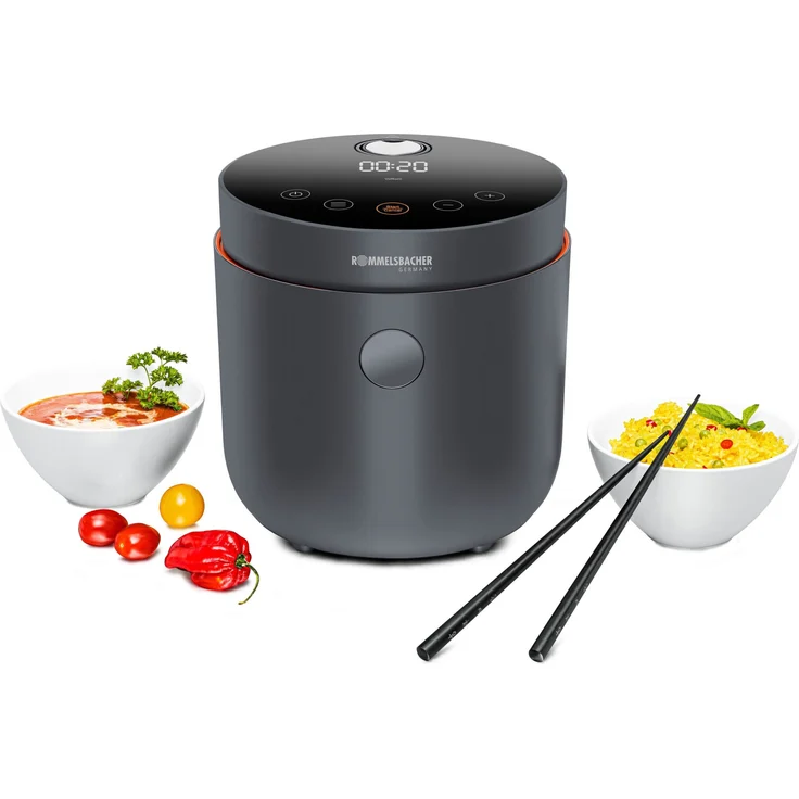Rommelsbacher MRK 500 RISA Reiskocher, 500 Watt, 6 Programme, Reis, Vollkorn, Low Carb, Suppe, Milchreis, Aufwärmen), Cool-Touch Gehäuse, herausnehmbarer antihaftbeschichteter Innentopf, grau – Bild 2