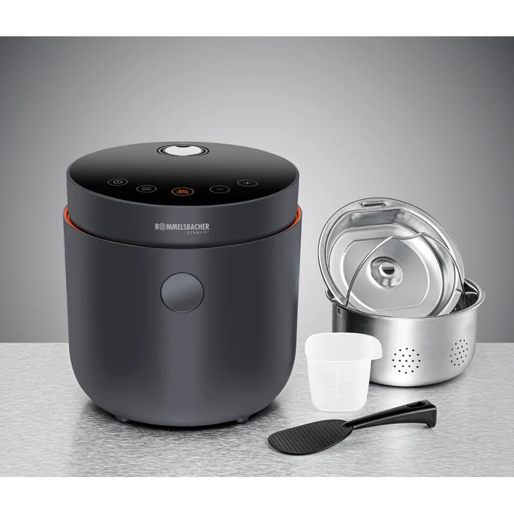 Rommelsbacher MRK 500 RISA Reiskocher, 500 Watt, 6 Programme, Reis, Vollkorn, Low Carb, Suppe, Milchreis, Aufwärmen), Cool-Touch Gehäuse, herausnehmbarer antihaftbeschichteter Innentopf, grau – Bild 4