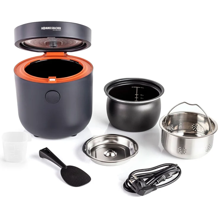 Rommelsbacher MRK 500 RISA Reiskocher, 500 Watt, 6 Programme, Reis, Vollkorn, Low Carb, Suppe, Milchreis, Aufwärmen), Cool-Touch Gehäuse, herausnehmbarer antihaftbeschichteter Innentopf, grau – Bild 3