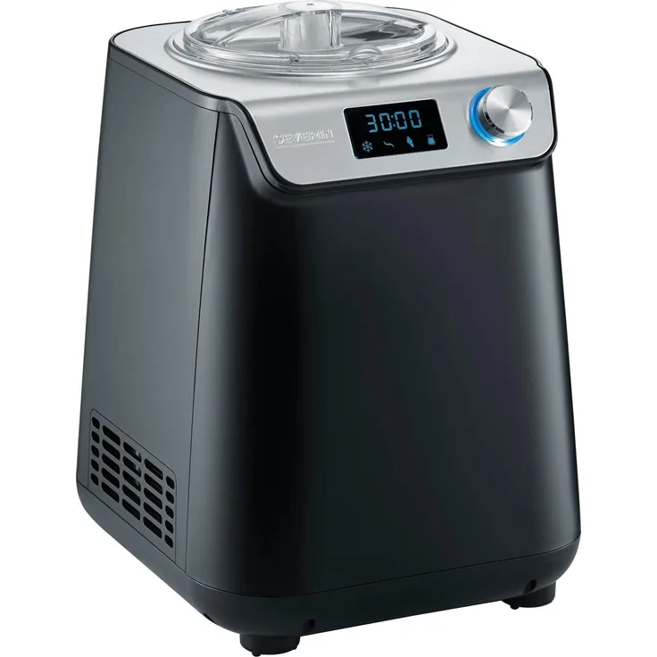 Severin EZ 7407 Kompakt-Eismaschine mit Kompressor, 1.2l Fassungsvermögen, hochwertiges Gehäuse Applikation, Innovative Joghurt-Funktion, 1,2L, silber, schwarz