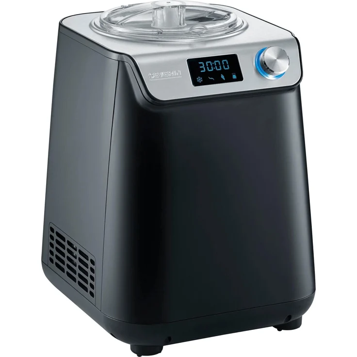 Severin EZ 7407 Kompakt-Eismaschine mit Kompressor, 1.2l Fassungsvermögen, hochwertiges Gehäuse Applikation, Innovative Joghurt-Funktion, 1,2L, silber, schwarz – Bild 1