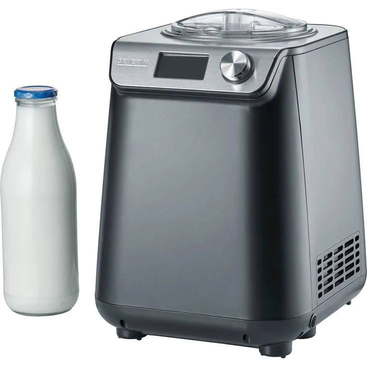 Severin EZ 7407 Kompakt-Eismaschine mit Kompressor, 1.2l Fassungsvermögen, hochwertiges Gehäuse Applikation, Innovative Joghurt-Funktion, 1,2L, silber, schwarz – Bild 4