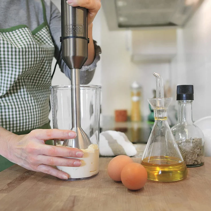 Black + Decker BXHBA1000E Stabmixer, 1000 W, Edelstahl, 20 Leistungsstufen, inkl. Mixbehälter, Schneebesen, Zerkleinerer-Aufsatz, grau – Bild 15