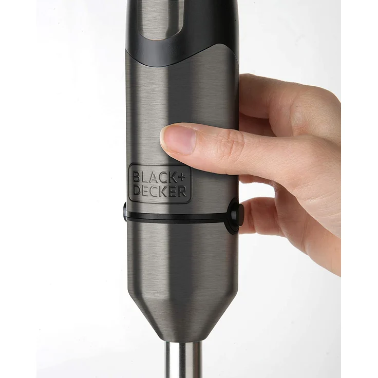 Black + Decker BXHBA1000E Stabmixer, 1000 W, Edelstahl, 20 Leistungsstufen, inkl. Mixbehälter, Schneebesen, Zerkleinerer-Aufsatz, grau – Bild 8