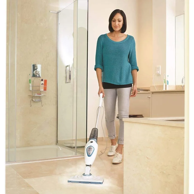 Black + Decker FSM1605 Steam Mop Basic, 1300W Dampfbesen, inklusive 1 Pad, abnehmbarer Wassertank mit Filter, weiß-türkis – Bild 7